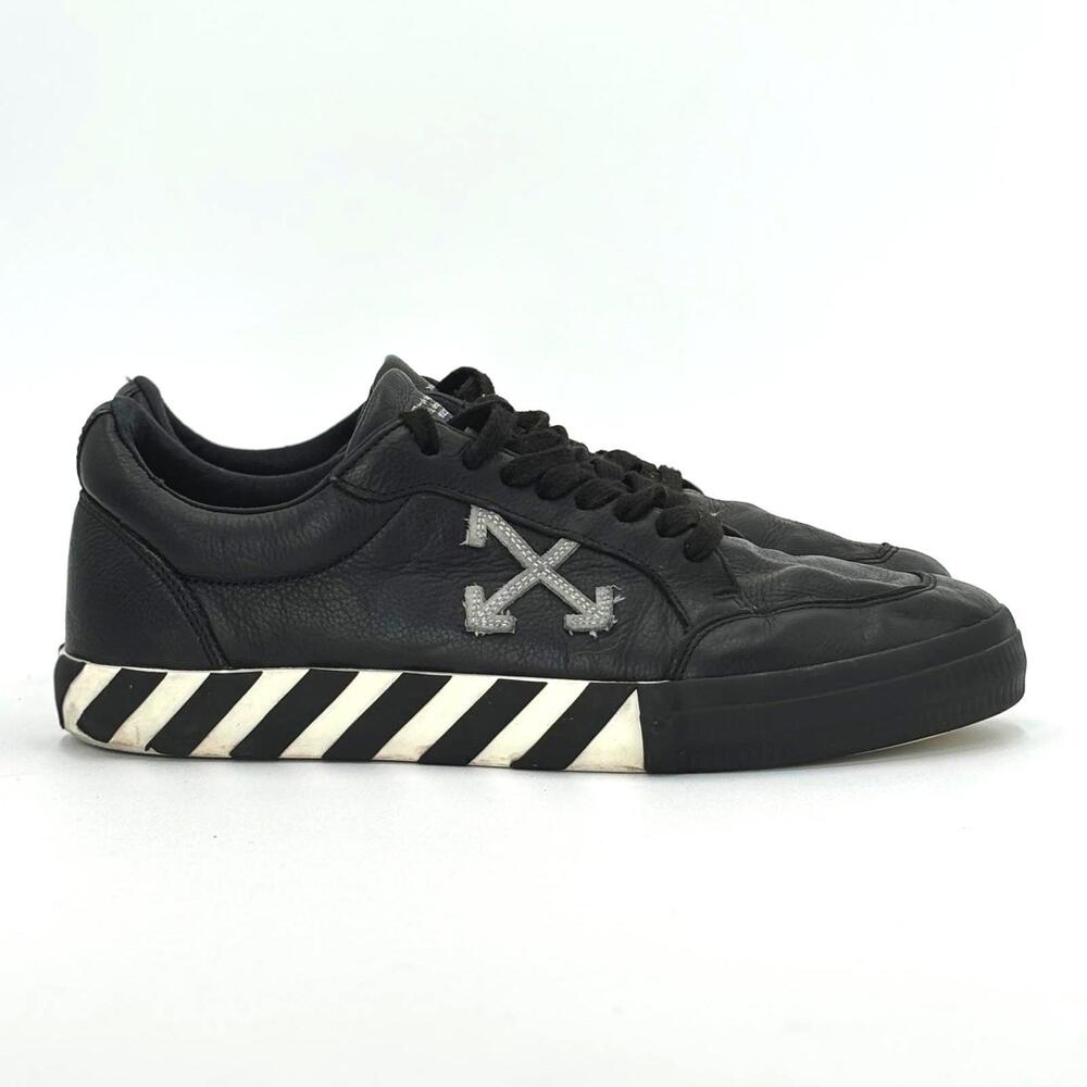 Off-White Men's Vulc Low Top Black Leather Sneakers Sz 45
